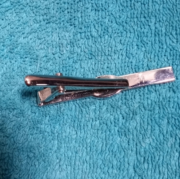 Silver and Black Stone Tie Clip Might Be Onyx Not Sure Vintage - Picture 5 of 7